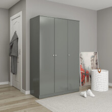 3 Door Triple Wardrobe Grey Gloss, Denver Bedroom Closet/Hanging Rail
