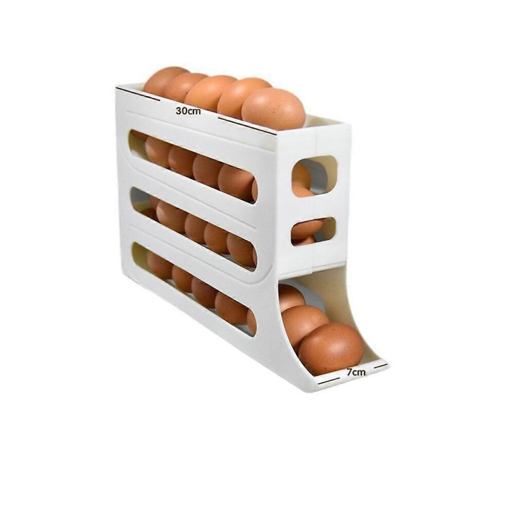 (White) Egg Holder for Fridge Automatic Rolling Egg Container Fridge Storage Box Food Grade BPA Free Transparent Stackable Fridge Organizer