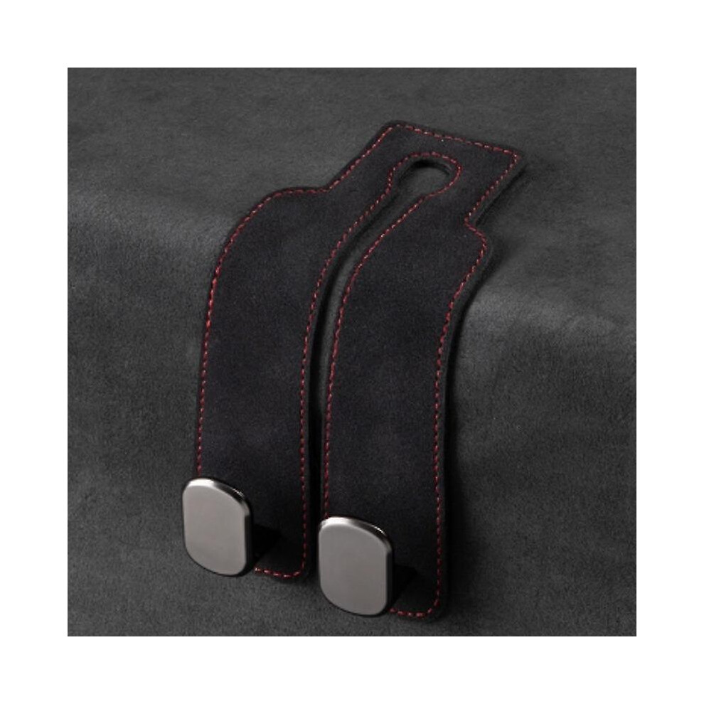 (Fur, black) Suede Dual Hooks Universal Car Seat Back Headrest Hook Bag Bottle Sundries Storage Hanger Car Vehicle Organizer Holder Mount Auto Interior Accessories