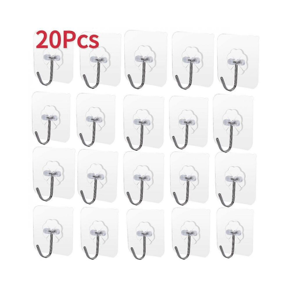 (20PCS) 1-30Pcs Transparent Self Adhesive Wall Hooks Strong Adhesive Door Wall Holder Duty Sticky Hooks Key Towel Hangers For Kitchen Bathroom
