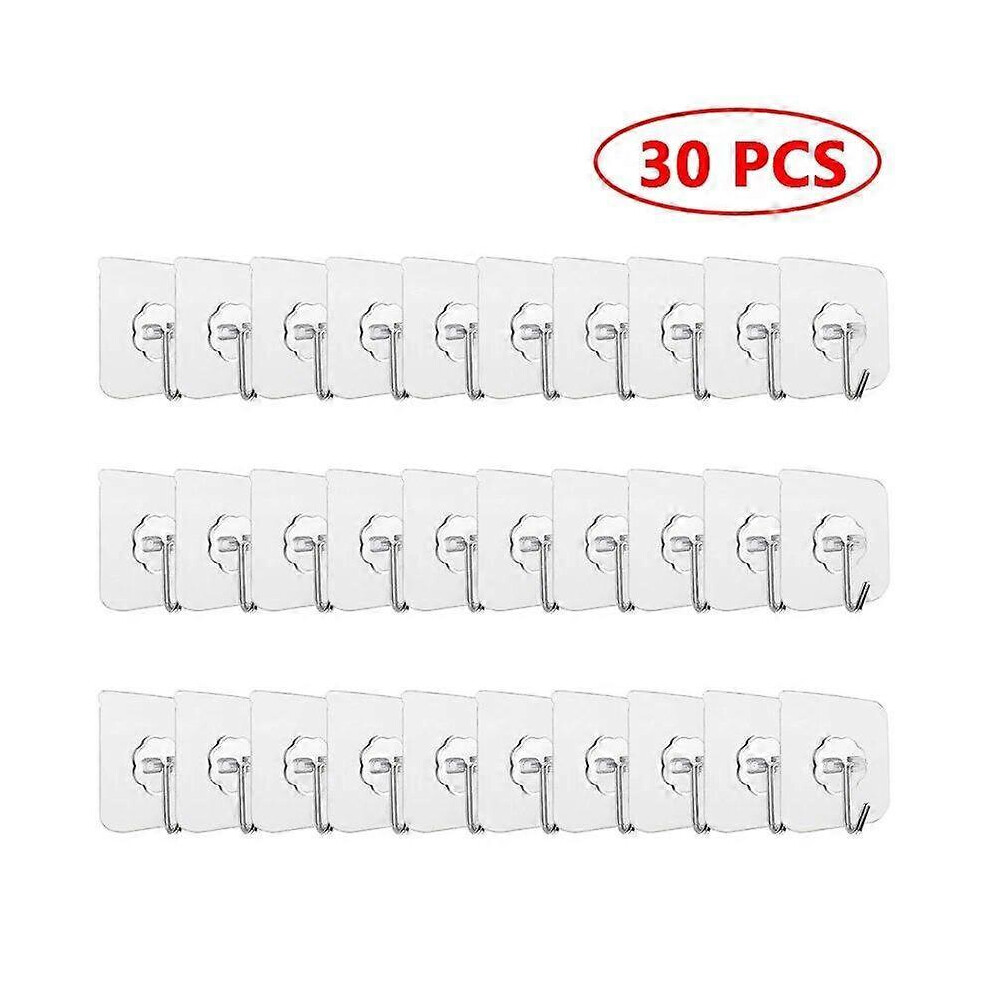 (30PCS) 1-30Pcs Transparent Self Adhesive Wall Hooks Strong Adhesive Door Wall Holder Duty Sticky Hooks Key Towel Hangers For Kitchen Bathroom
