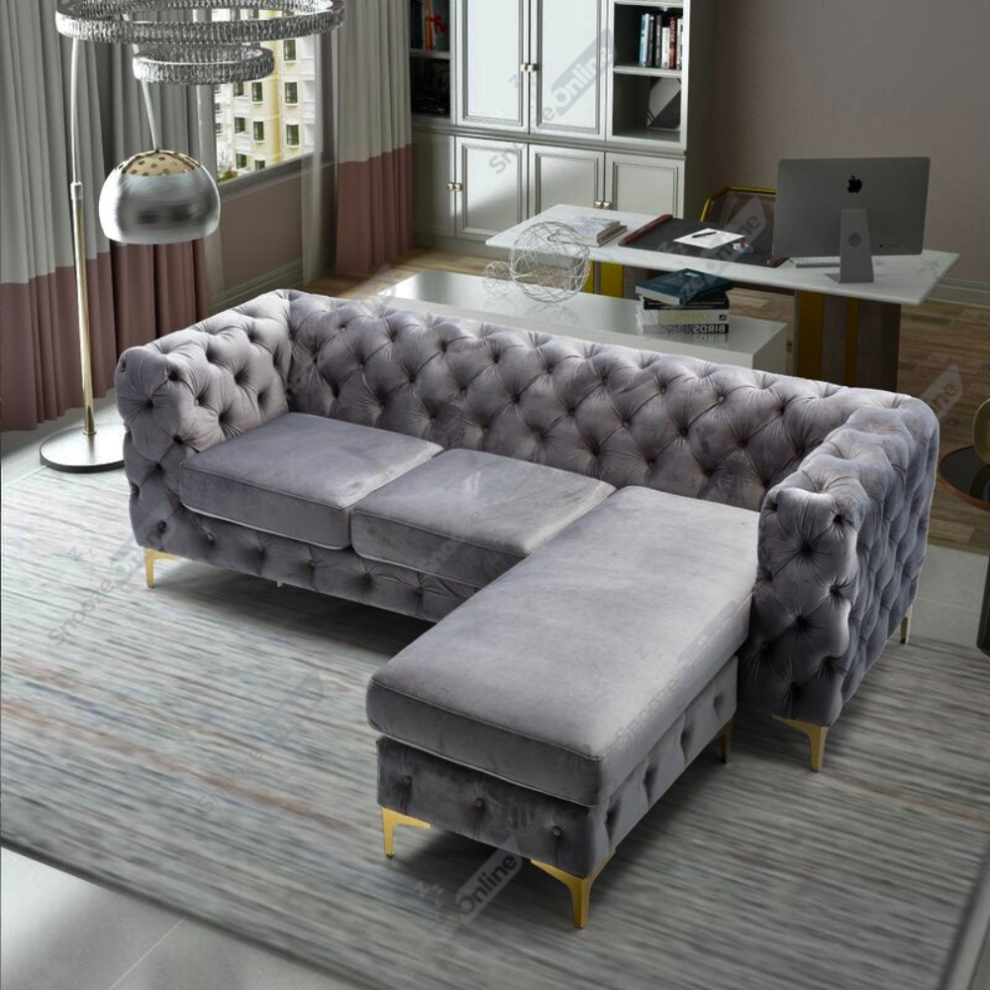 Snooze Online ( Plush Velvet, Right Hand Facing) Snoozeonline Plush Velvet L Shaped Corner Sofa Couch Chaise Lounge Suite Settee Left/Right Hand Facing Perfect Grey