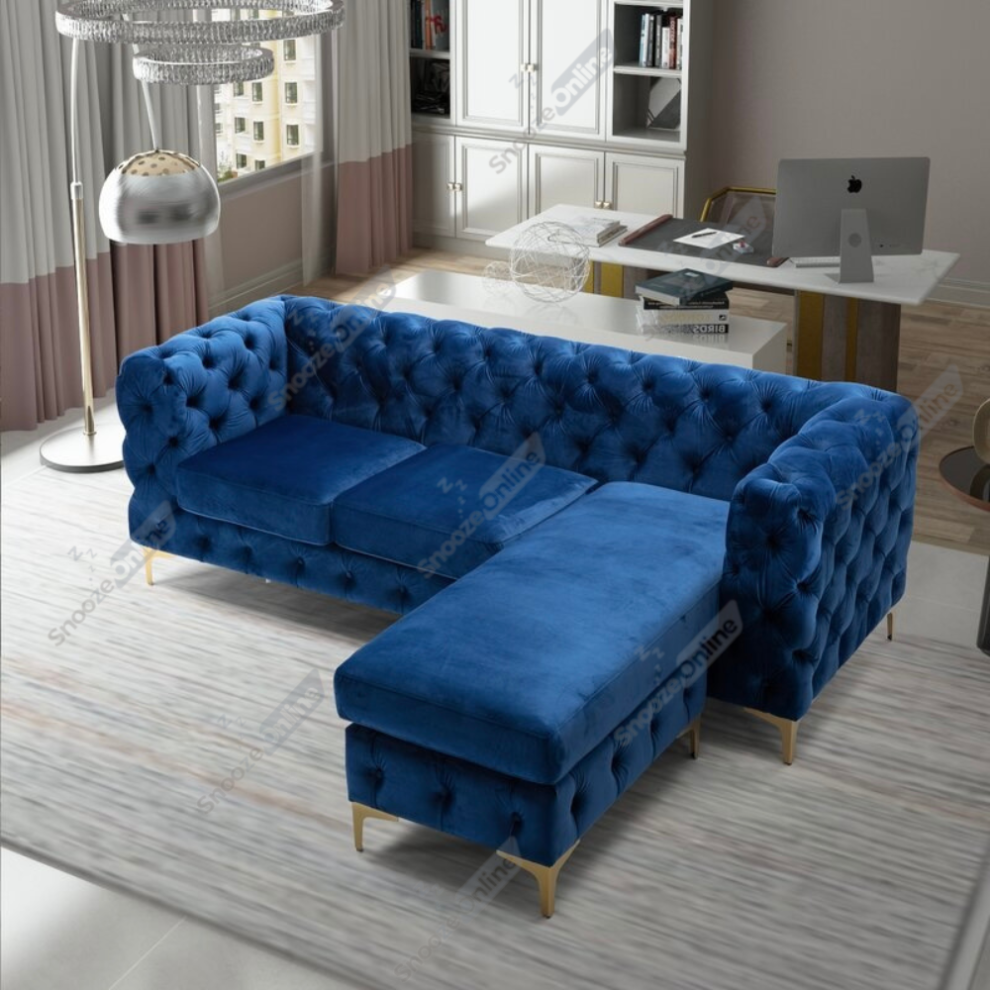 (Black Plush Velvet, Right Hand Facing) SnoozeOnline Plush Velvet L Shaped Corner Sofa Couch Chaise Lounge Suite Settee Left/Right Hand Facing Perfect Living Room