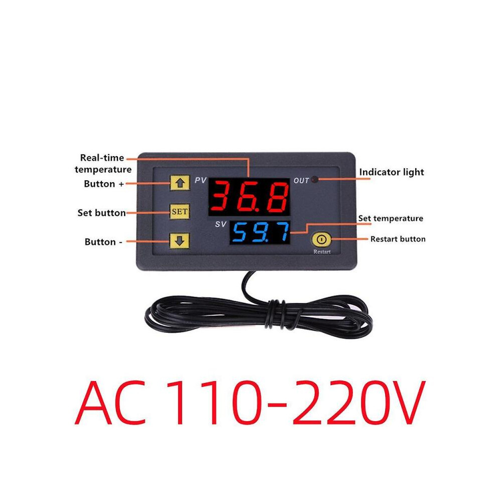 (110~220V) W3230 Digital Temperature Controller LED Display 12V/24V/AC110-220V Microcomputer Thermostat Switch Regulator Heat/Cooling Thermoregulator With Sensor