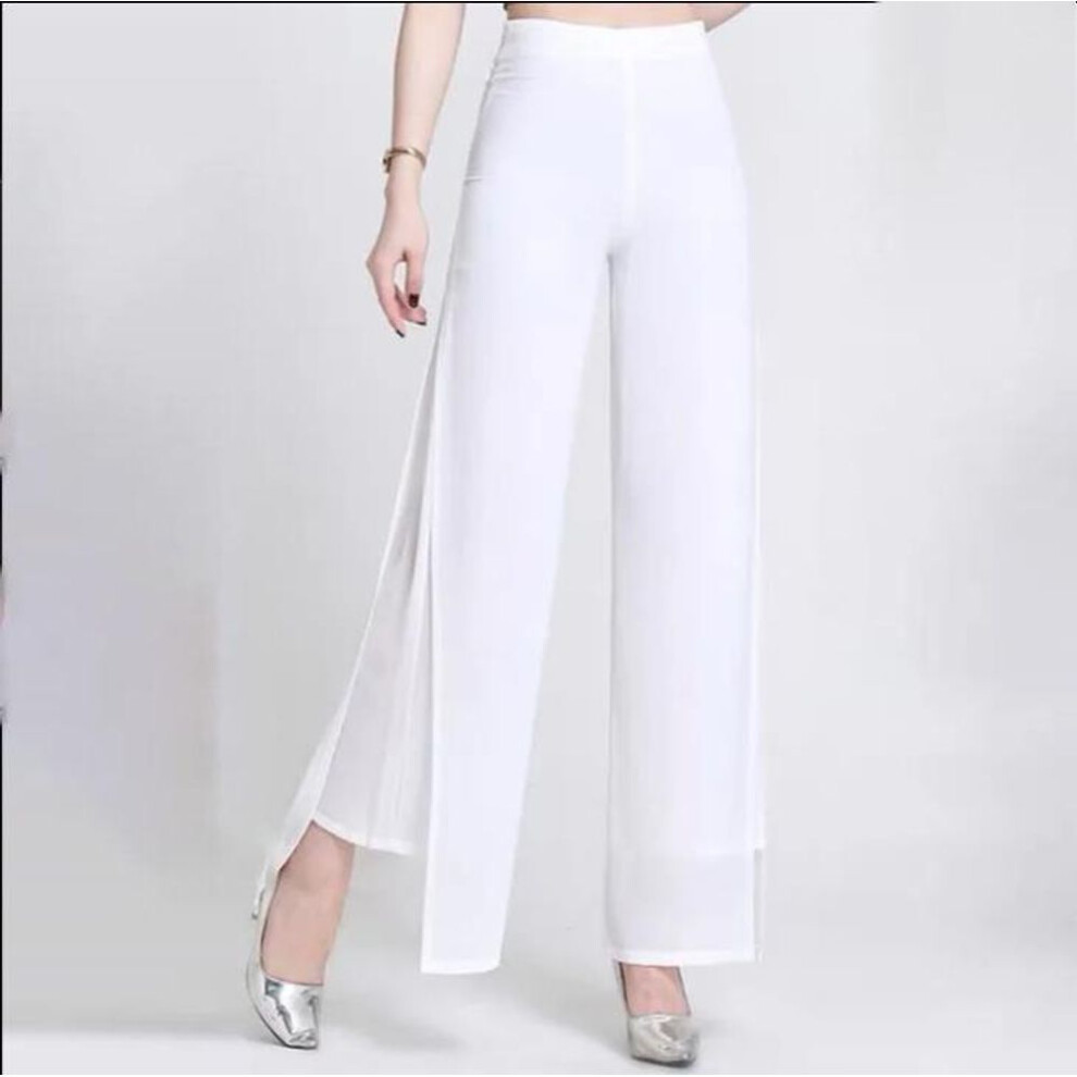 (white, XXL) Summer Chiffon Culottes High-Waisted Trousers Skirt Gauze Loose Shuai Ku Straight Casual Pants Slit Wide Leg Pants Female