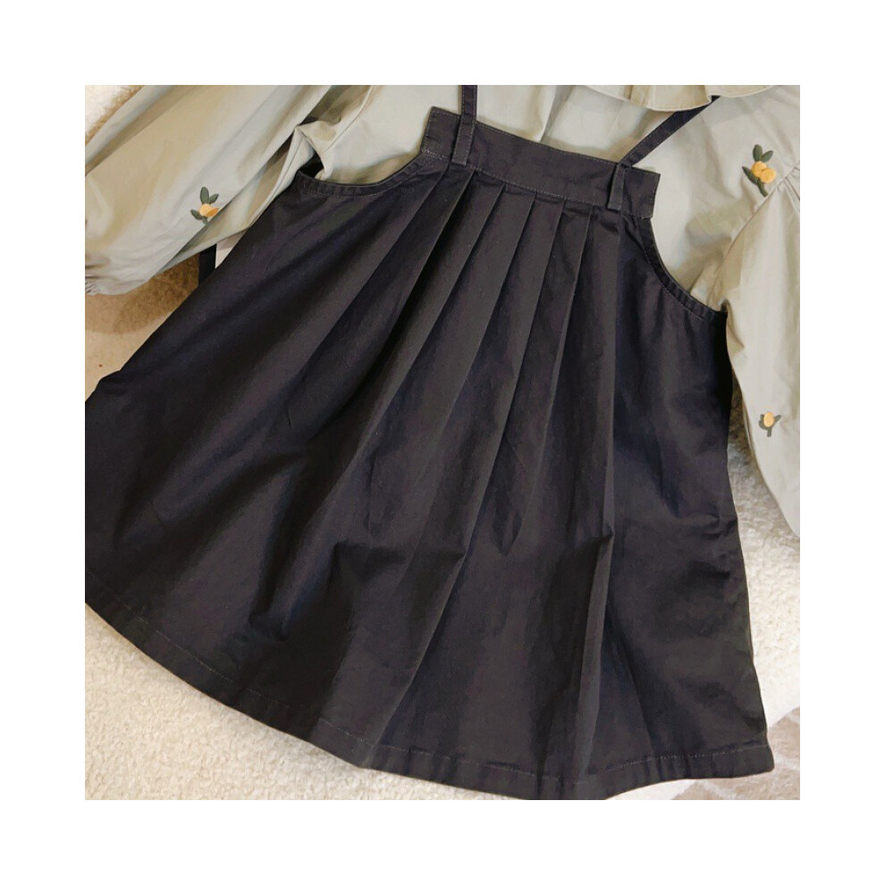 (Dark Gray Dress,80)Élégant ensemble robe fille manches longues style coréen avec chemisier floral et jupe salopette