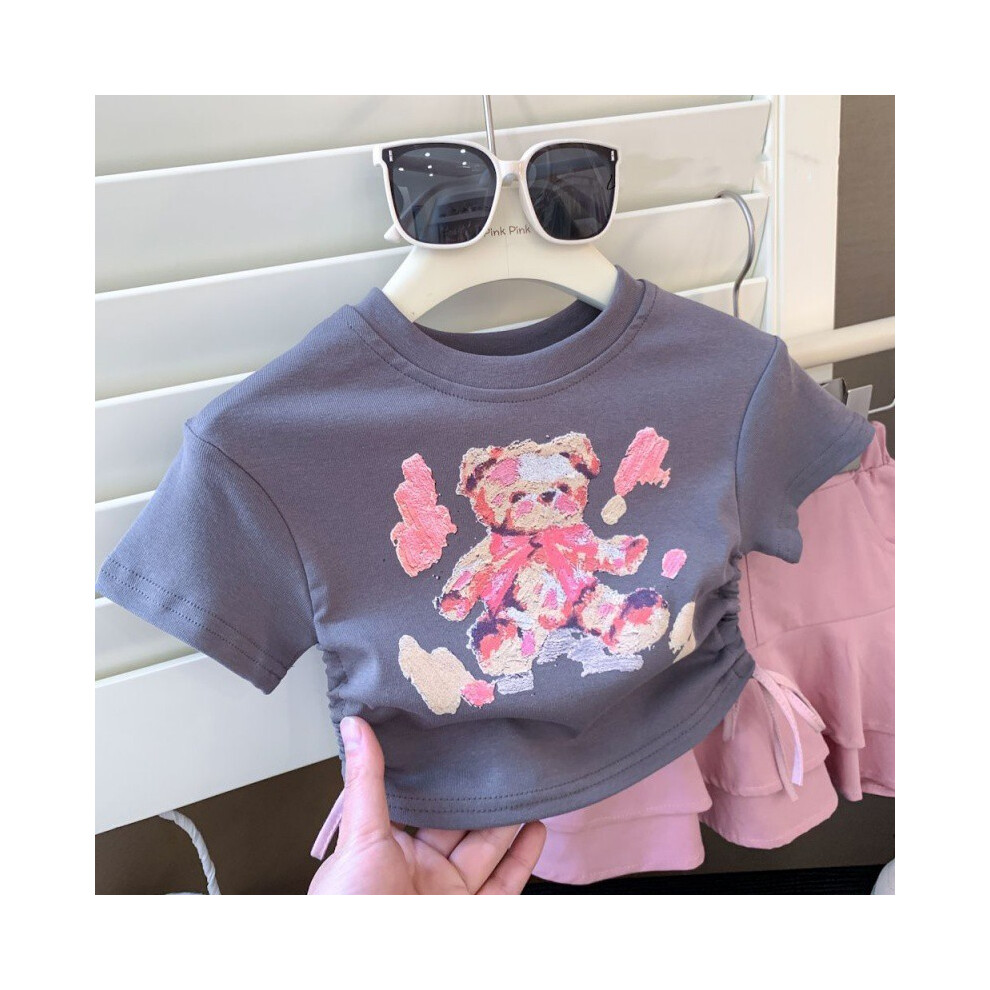 (Gray Cartoon Top,100)Ensemble deux pièces décontracté été fille tendance avec jupe haut imprimé dessin animé et