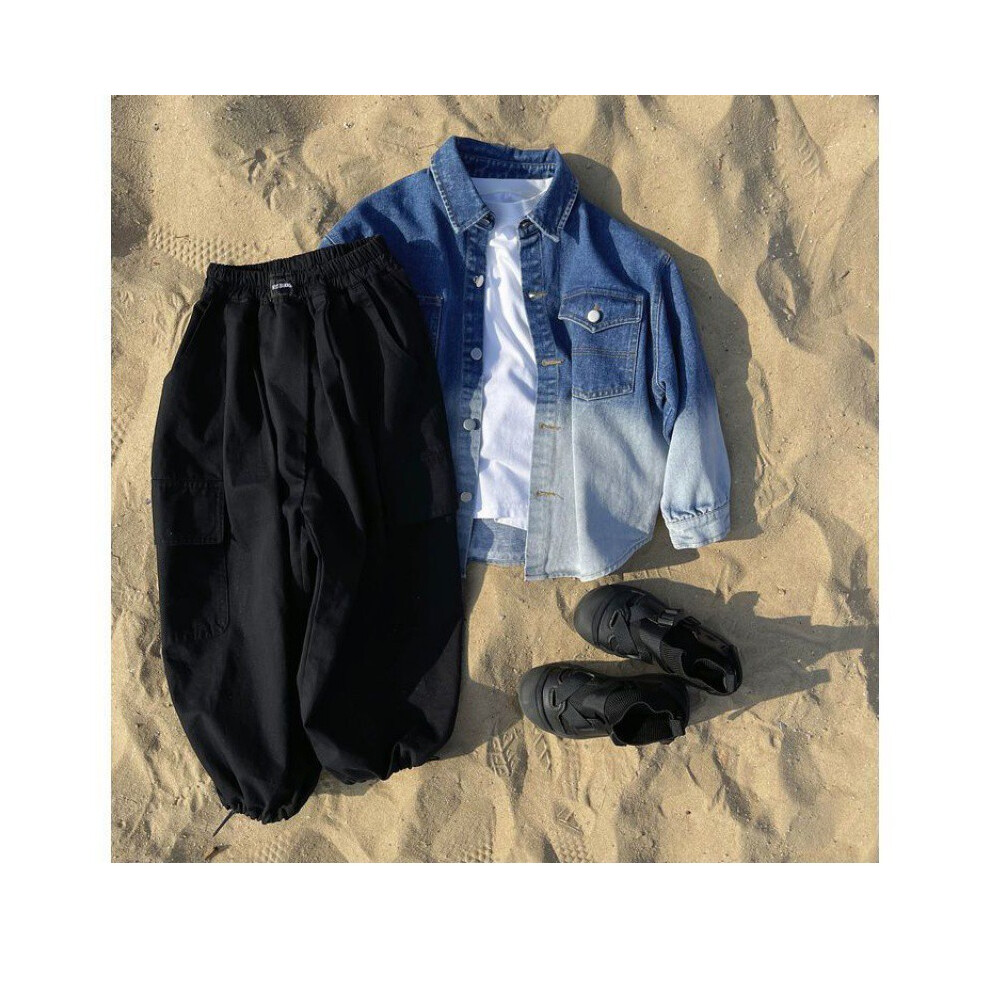 (Suit,100cm/39.37in)Ensemble chemise en jean et pantalon cargo noir garçon contemporain parfait pour huit ans et plus