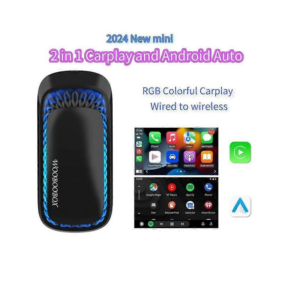 2024 New Mini CarPlay & Android Auto Wired to Wireless Adapter RGB Colorful Smart AI Box Car OEM Radio USB Plug Universal for Wired Carplay Cars