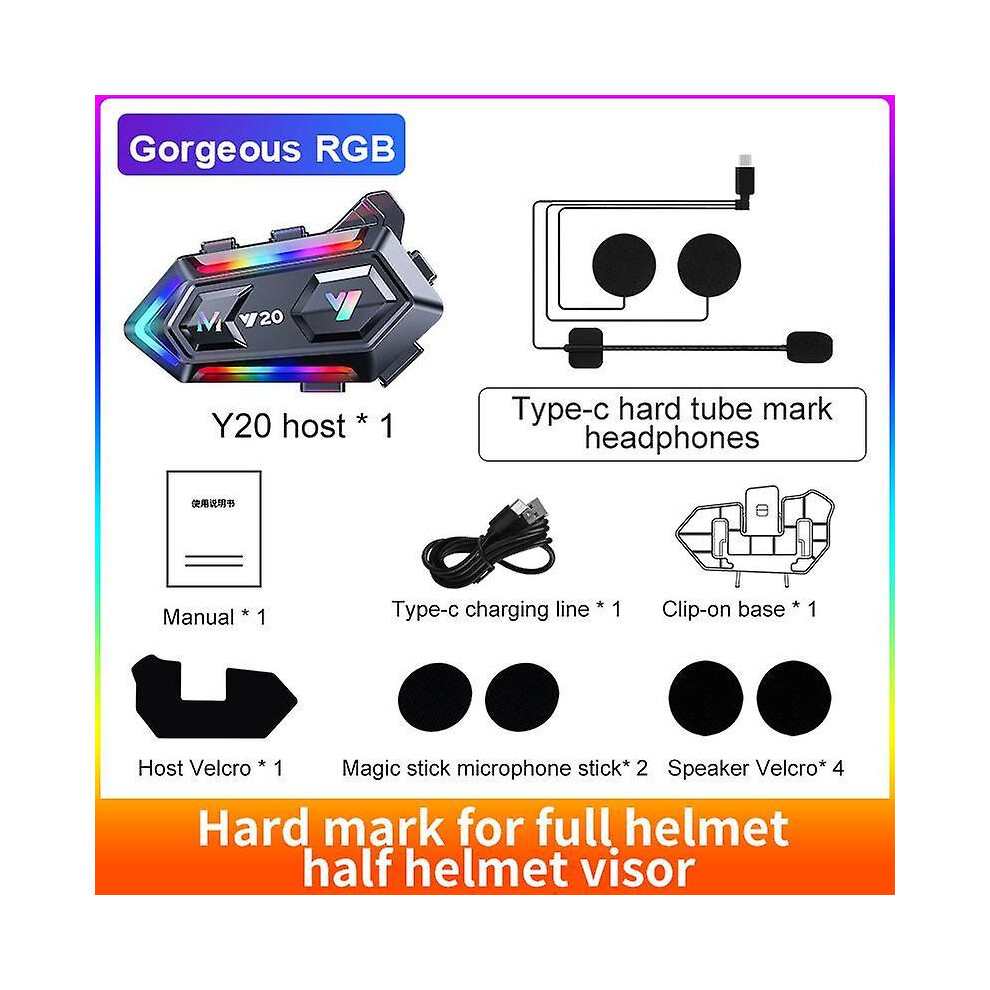 Y20 Motorcycle Helmet Headset Moto Riding Wireless Bluetooth 5.3 Earphone Music Player Hands Free 1000Mah Noise Reduction Earphone with Ambient Light