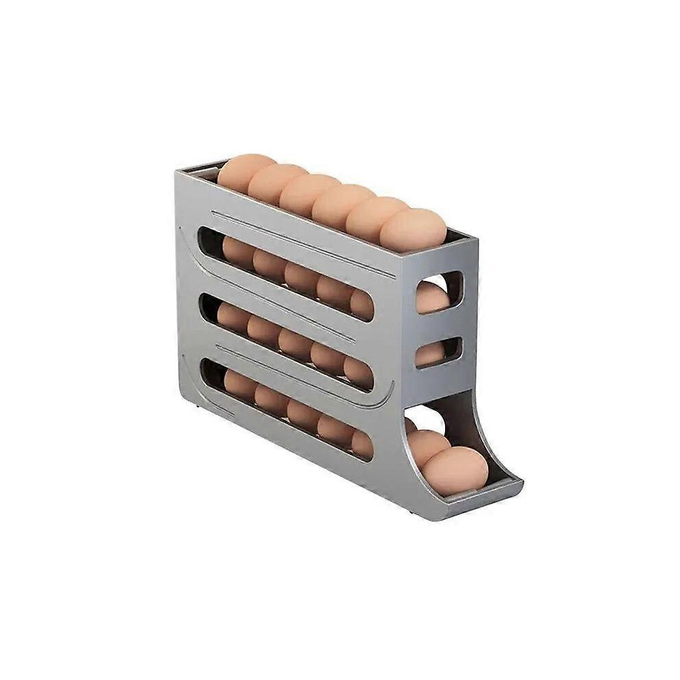 (grey) 4 Tier Egg Storage Box Organizer for Refrigerator Rolling Egg Organizer Holder Fridge Storage Organizer Food Storage Container