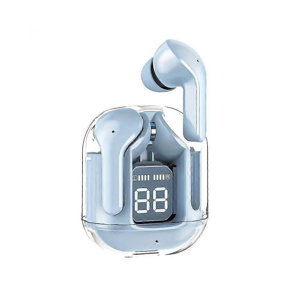 (blue) BT30 ENC Noise Canceling Wireless Bluetooth 5.3 Earbuds HiFi Stereo Headphones Digital Display Transparent Charging Case TWS Sports Music Earphones