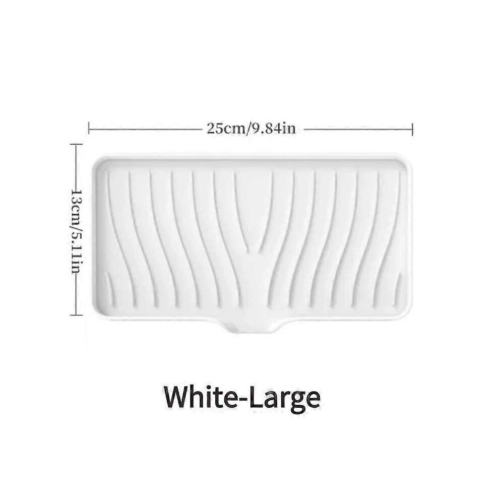 (Large Size, white) Silicone Sink Tray for Kitchen Bathroom Self Draining Soap Dish Holder with Drain Lip Sponge Tray Sink Tray Storage Rack Countertop Scrubber Drainer