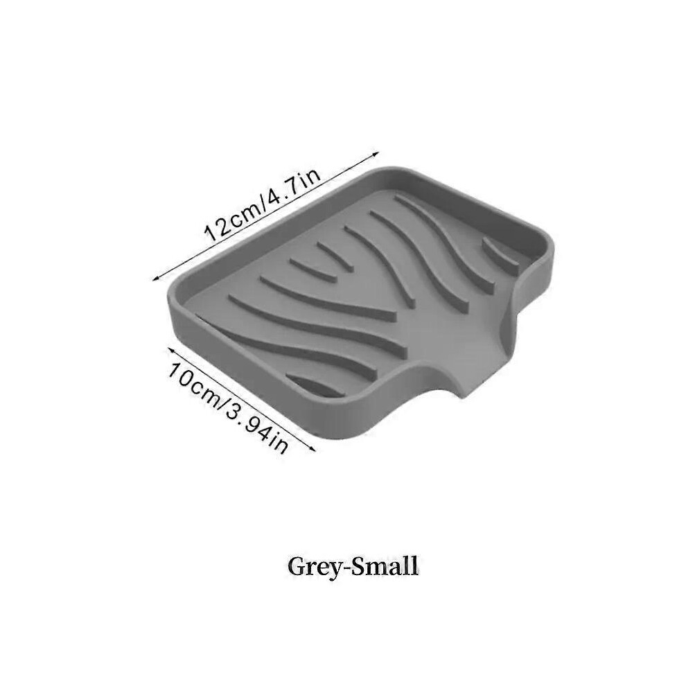 (Small Size, grey) Silicone Sink Tray for Kitchen Bathroom Self Draining Soap Dish Holder with Drain Lip Sponge Tray Sink Tray Storage Rack Countertop Scrubber Drainer