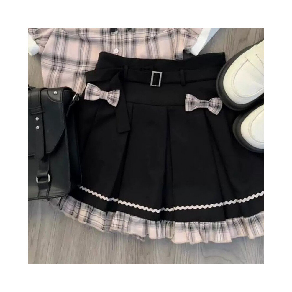 (Pleated Skirt,150cm/59.06in)Ensemble chemise à carreaux rose intemporel et jupe plissée pour fille parfait pour un été décontracté
