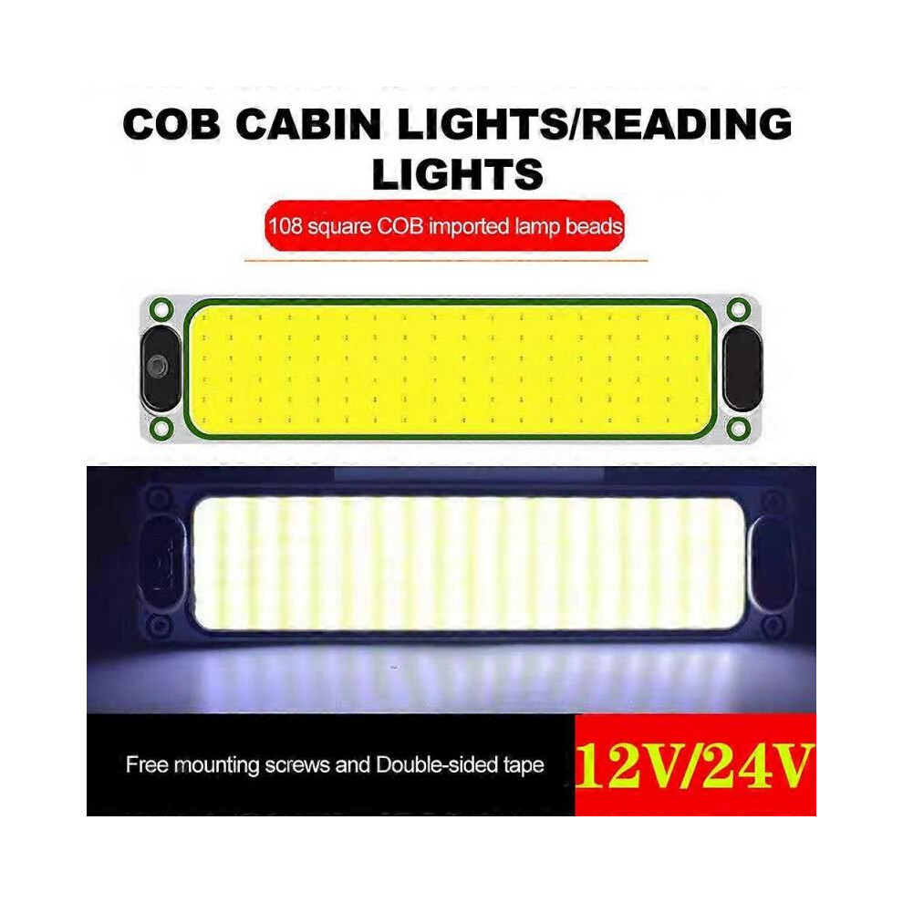 (108 Lamp beads) 12-85V COB Led Panel Dome Lights Car Reading Light Strip Automotive Ceiling Lamp with On Off Switch Led lights for Vehicles Truck Van Boat