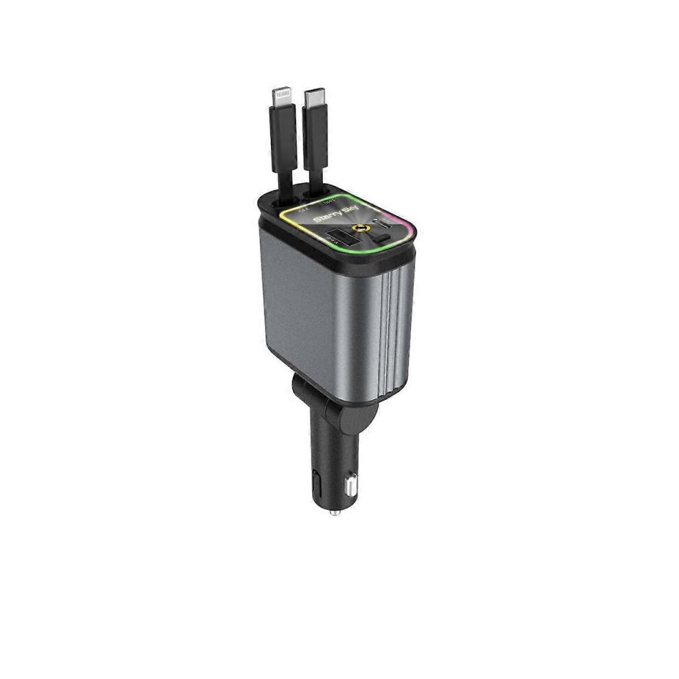 Upgraded 120W PD+USB Quick Charger with 2 Retractable Cable Fast Charging Car Phone Charge with Ambient light Car Roof light 4in1 Power Adapter