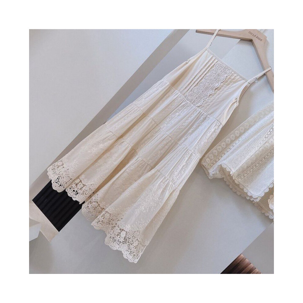 (Dress,140)Adorable ensemble robe en dentelle printemps et été pour fille confortable tendance et