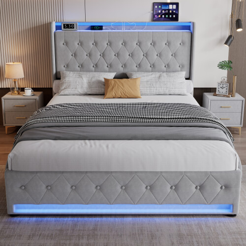 Upholstered Bed, 4ft6 double bed 135x190cm, Storage Bed,  Metal underbed bracket Grey 2
