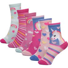 (2-3 Years, Rainbow/Stripe) Kids Girls 6 Pack Rainbow Striped Design Socks