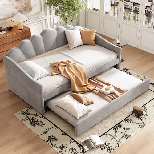 (Velvet) Upholstered Bed bottom with trundle bed easy assembly 3FT single bed