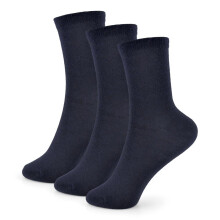 (3-6 Years, Navy) Kids Girls Boys Plain Crew Pack Of 3 Cotton Socks