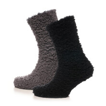(6 - 11 Years, Black) Mens 2 Pack Teddy Fleece Cuddly Comfortable Socks