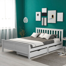 (White, 4ft6 double 190x135cm) Wooden Solid Pine Storage Bed with Drawers (Mattress not included)