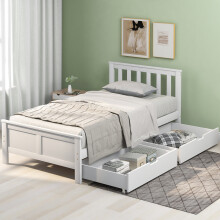 (White, 3ft Single 190x90cm) Wooden Solid Pine Storage Bed with Drawers (Mattress not included)