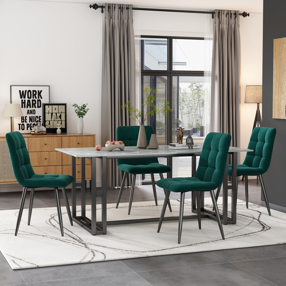 Btm (Green) 4-Set Velet Upholstered Chair Design Chair With Backrest