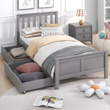 (Gray, 3ft Single 190x90cm) Wooden Solid Pine Storage Bed with Drawers (Mattress not included)