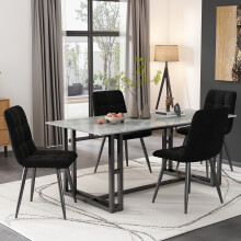 (Black) 4-Set Velet Upholstered Chair Design Chair with Backrest