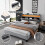 (4ft6 double bed 135x190cm) Upholstered Bed door storage With LED light strip, 3 USB port+1 Type C 5