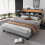 (4ft6 double bed 135x190cm) Upholstered Bed door storage With LED light strip, 3 USB port+1 Type C 2