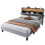 (4ft6 double bed 135x190cm) Upholstered Bed door storage With LED light strip, 3 USB port+1 Type C 10