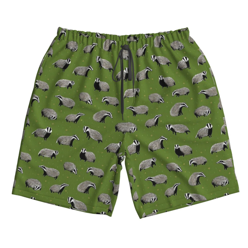 (Badger Pattern_10230) Famgem Men's Beach Shorts Hawaiian Swim Trunks with Pockets Quick Dry Board Swimwear Bathing Graphic Printed Suit for Surfing Lounge Running Gifts