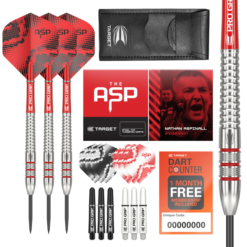 Target Darts Nathan Aspinall 22G 80% Tungsten Steel Tip Darts Set - 9 Pro Grip Shafts - 9 Pro Ultra Flights - Dart Wallet Bundle