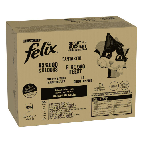 Felix FELIX Katzenfutter nass in Gelee, Sorten-Mix, 120er Pack (120 x 85g)