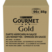 Gourmet Gold Zarte H?ppchen in Sauce Katzenfutter nass, Sorten-Mix, 96er Pack (96 x 85g)