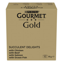 Gourmet Gold Saftig feine Streifen Katzenfutter nass, Sorten Mix, 4er Pack (4 x 24 ? 85g)