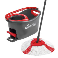 Vileda Turbo Wischmopp Komplett Set, Bodenwischer mit Teleskopstiel, Mikrofaser Moppkopf mit Kraftfasern und Eimer mit Powerschleuder, schnell und rei