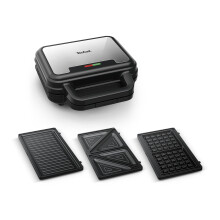 Tefal Ultracompact 3-in-1 Sandwich-Waffel-Panini Kombiger?t, Antihaftbeschichtung, w?rmeisolierter Griff, Edelstahl/Schwarz, SW383D10