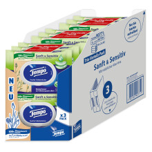 Tempo Toilettenpapier, feucht, sanftundsensitiv Trio-Pack (18 Packungen x je 42 Blatt), Gro?packung, 1 kg