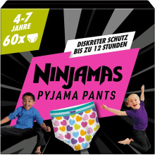 Ninjamas Pyjama Pants Herzen, 60 absorbierende Nachth?schen, 7 Jahre, 17kg-30kg, Auslaufschutz f?r die ganze Nacht
