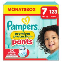 Pampers Premium Protection Pants Gr??e 7, 123 Windeln, 15kg+, Mit 360? Passform und 2x breiteren B?ndchen als vorher f?r unseren besten Komfort & Schu