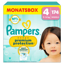 Pampers Premium Protection Gr??e 4, 174 Windeln, 9kg-14kg, Doppelter Schutz f?r die Haut und vor Auslaufen