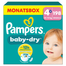 Pampers Baby-Dry Gr??e 4+, 198 Windeln, 10kg-15kg, Bis zu 100% Auslaufschutz & Komfort die ganze Nacht