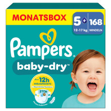 Pampers Baby-Dry Gr??e 5+, 168 Windeln, 12kg-17kg, Bis zu 100% Auslaufschutz & Komfort die ganze Nacht