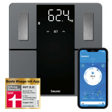 Beurer BF 500 Diagnosewaage mit Bluetooth und App, digitale K?rperfettwaage mit 180 kg Tragkraft, Analysewaage zur Messung von K?rperfett, Muskelantei