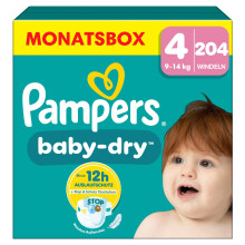 Pampers Baby-Dry Gr??e 4, 204 Windeln, 9kg-14kg, Bis zu 100% Auslaufschutz & Komfort die ganze Nacht